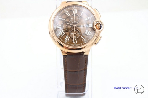 Cartier blue balloon Brown Leather 47mm Rose Gold Men's Quartz Chronograph High Quality Watch CAR2100590