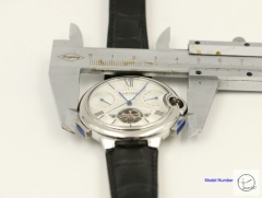 Cartier blue balloon 18K Silver Leather 46mm Sapphire Glass Men's Cal.2813 Tourbillon All Work Automatic Movement High Quality Watch CAR3100140