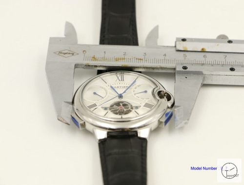 Cartier blue balloon 18K Silver Leather 46mm Sapphire Glass Men's Cal.2813 Tourbillon All Work Automatic Movement High Quality Watch CAR3100140