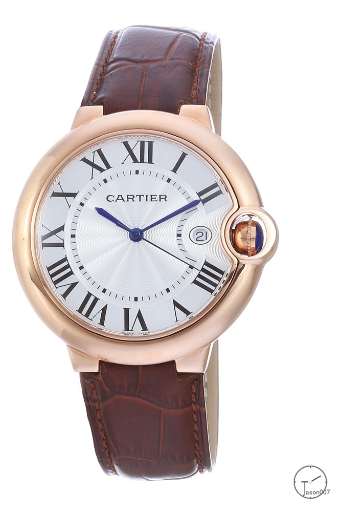 Cartier blue balloon 40mm Brown Leather Rose Gold Men's Quartz Movement