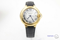 Cartier blue balloon 40mm 18k Gold Men's Quartz Movement Black Leather Date High Quality Watch CAR2100600