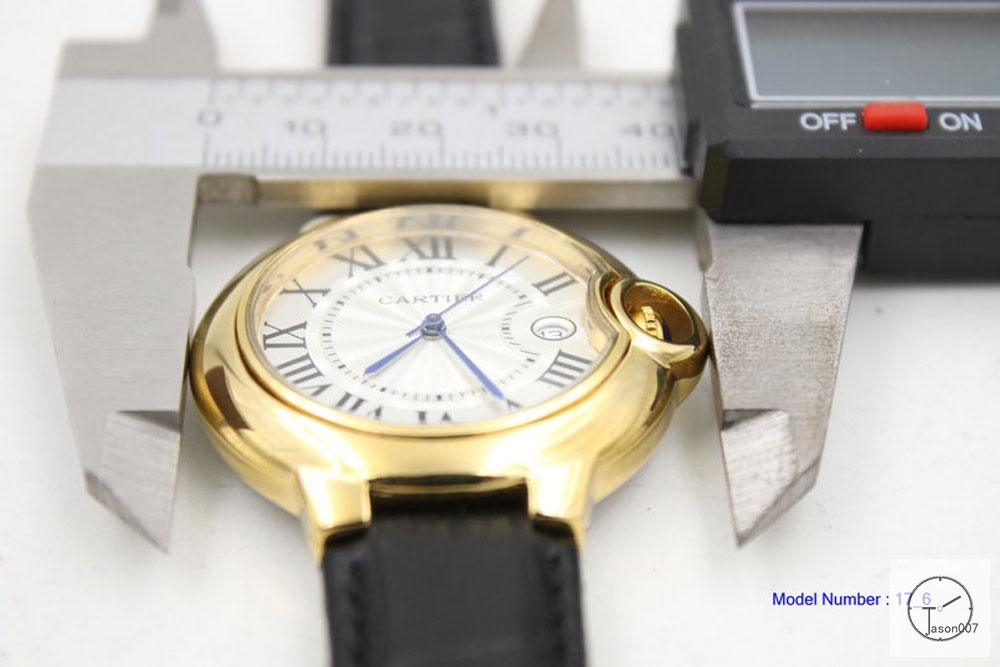 Cartier blue balloon 40mm 18k Gold Men's Quartz Movement Black Leather Date High Quality Watch CAR2100600