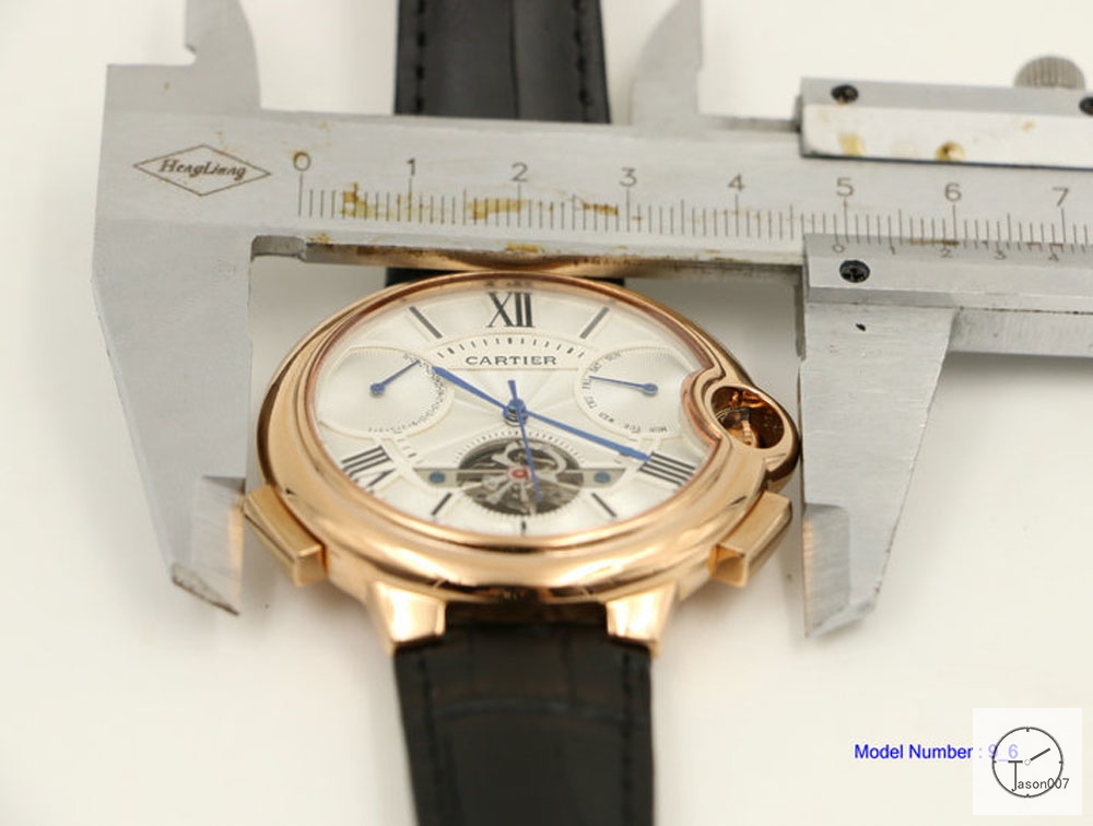 Cartier blue balloon 18K Silver Black Leather 46mm Rose Glod Sapphire Glass Men's Cal.2813 Tourbillon All Work Automatic Movement High Quality Watch CAR3100340