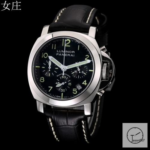 PANERAI LUMINOR Quartz Chronograph Black Dial Everose Gold Stainless Steel Case Glass Back 47MM PAM00423 Automatic Mechical Brown Leather Strap Womens Watches ADFC28125470