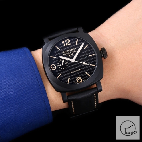 Panerai Radiomir GMT Automatic Mechincal Black Dial PVD Black Case Glass Back 47MM PAM00423 Automatic Mechical Black Leather Strap Mens Watches P627 ADFC48345420