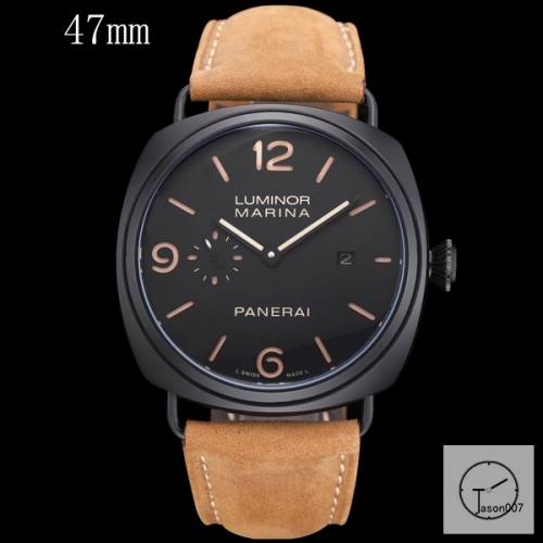 Panerai Radiomir Venti Automatic Mechincal Black Dial PVD Black Case Glass Back 47MM PAM00423 Automatic Mechical Brown Leather Strap Mens Watches ADFC38295450