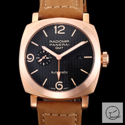 Panerai Radiomir GMT Automatic Mechincal Black Dial PVD Everose Gold Glass Back 47MM PAM00423 Automatic Mechical Black Leather Strap Mens Watches P627 ADFC48355420