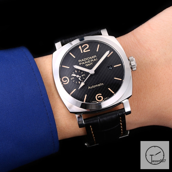 Panerai Radiomir GMT Automatic Mechincal Black Dial PVD Black Case Glass Back 47MM PAM00423 Automatic Mechical Black Leather Strap Mens Watches ADFC38325480