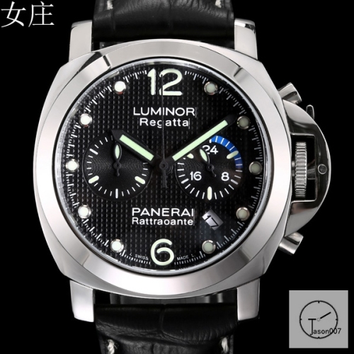 Panerai LUMINOR Quartz Chronograph Black Dial Stainless Steel Case Glass Back 47MM PAM00423 Black Leather Strap Womens Watches ADFC28225470