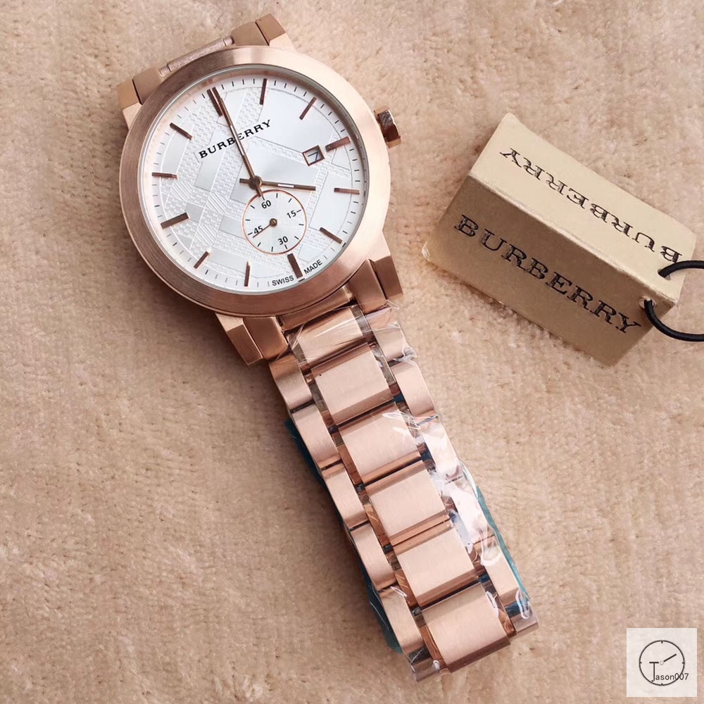 Burberry Brown Dial 42MM Everose Gold Quartz Chronograph Stainless Steel Bracelet Watch Leather Strap BU9038 Mens Wristwatches BU254468350