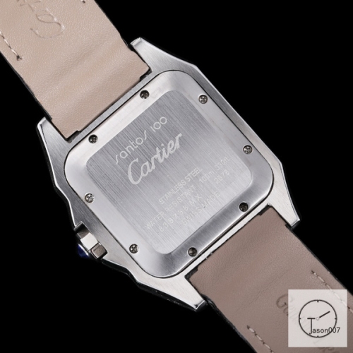 Cartier Santos 100 XL White Dial Two Tone Rose Gold Automatic Movement Brown Leather Strap Womens Watch Fh256266525860