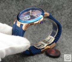 ULYSSE NARDIN Executive Dual Time Cermic Bezel Everose Number Lelocle Suisse 1846 Chronometer Quartz Movement 43MM Silver Dial Rubber Strap Mens Wristwatches UFO353734760