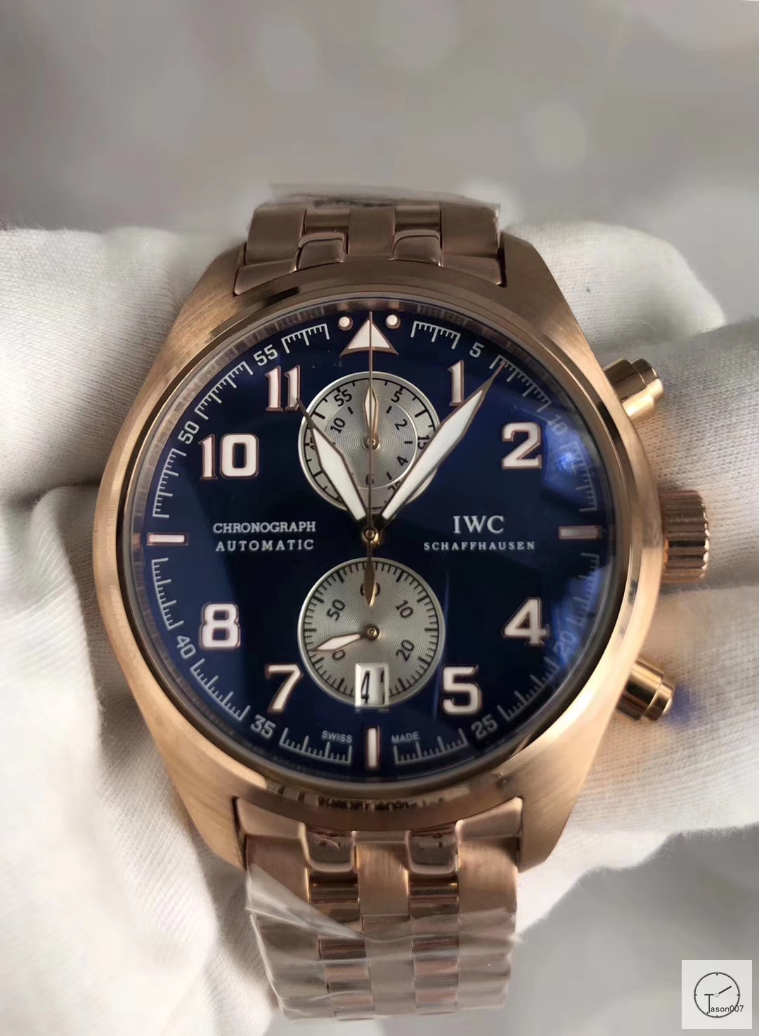 IWC Pilots Watch Black Dial Everose Gold Chronograph Antoine De Saint Exupery Leather Strap Mens Wristwatches MOB23060560