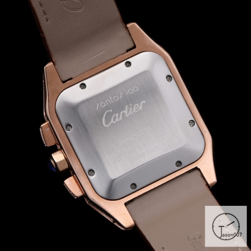 Cartier Santos 100 XL Full Diamond Rose Gold Case Stainless Case White Dial Bezel Quartz Movement Chronograph Function Leather Strap Womens Watch Fh5153036570