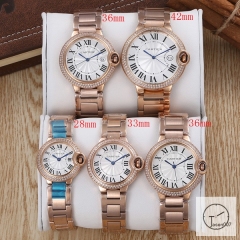 Cartier Ballon Bleu Luxury Sliver DiaL Diamond Bezel EVE Rose Gold Case Quartz Battery Power Stainless Steel Strap Womens Watch Fh220335336565