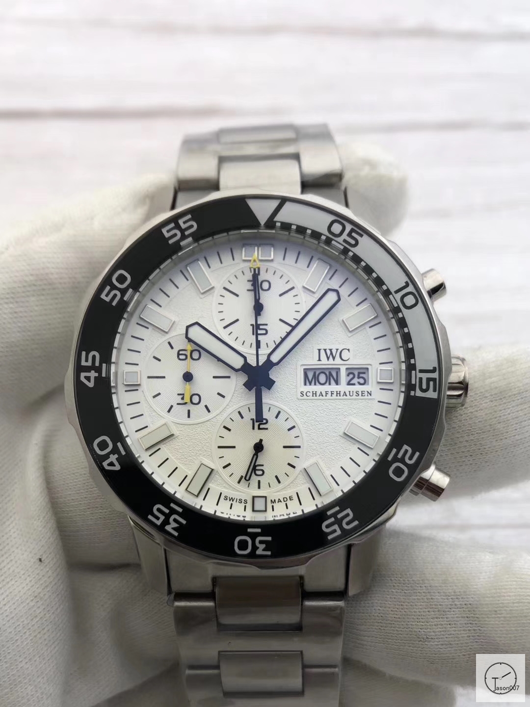 IWC Aquatimer Silver Dial Quartz Chronograph Black Yellow Day Date Mens Watch IW376701 Stainless Steel Strap Mens Wristwatches ICW22830560