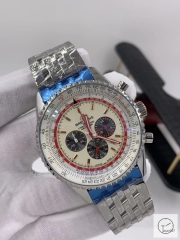 BREITLING New Navitimer Big Silver Dial Quartz Chronograph Stainless Steel Leather Rubber Strap Men's Watch BBWR221997543930