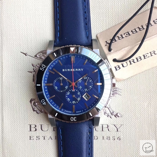 Burberry Blue Dial 42MM Quartz Chronograph Stainless Steel Bracelet Watch Leather Strap BU9038 Mens Wristwatches BU254068330