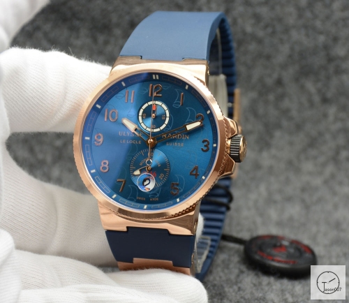 ULYSSE NARDIN Marine Everose Lelocle Suisse 1846 Chronometer Quartz Movement 43MM Black Roman Dial Rubber Strap Mens Wristwatches UFO252834760