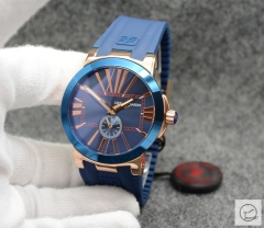 ULYSSE NARDIN Executive Dual Time Cermic Bezel Everose Number Lelocle Suisse 1846 Chronometer Quartz Movement 43MM Silver Dial Rubber Strap Mens Wristwatches UFO353734760