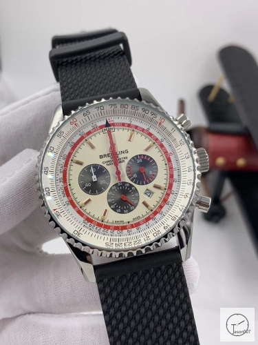 BREITLING New Navitimer Big Black Dial Quartz Chronograph Stainless Steel Leather Strap Men's Watch BBWR222027543930