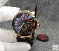 ULYSSE NARDIN Executive Dual Time Cermic Bezel Everose Number Lelocle Suisse 1846 Chronometer Quartz Movement 43MM Silver Dial Rubber Strap Mens Wristwatches UFO353734760