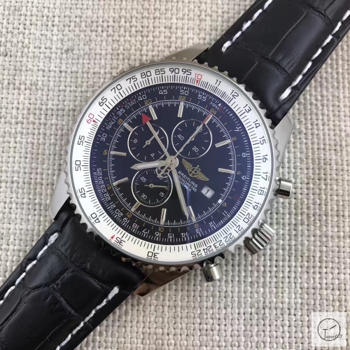 BREITLING Navitimer GMT Blue Dial Quartz Chronograph Stainless Steel Leather Strap Men's Watch BBWR221864543980