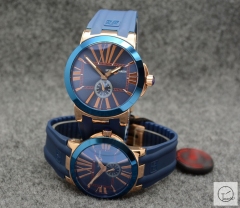 ULYSSE NARDIN Executive Dual Time Cermic Bezel Everose Number Lelocle Suisse 1846 Chronometer Quartz Movement 43MM Silver Dial Rubber Strap Mens Wristwatches UFO353734760