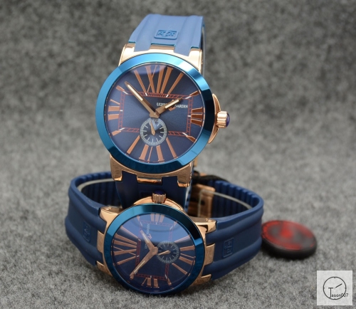 ULYSSE NARDIN Executive Dual Time Cermic Bezel Everose Number Lelocle Suisse 1846 Chronometer Quartz Movement 43MM Silver Dial Rubber Strap Mens Wristwatches UFO353734760