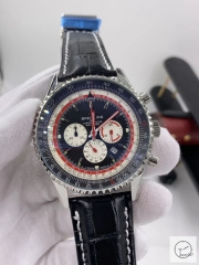 BREITLING New Navitimer Big Black Dial Quartz Chronograph Stainless Steel Leather Strap Men's Watch BBWR222027543930