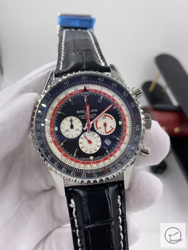 BREITLING New Navitimer Big Black Dial Quartz Chronograph Stainless Steel Leather Strap Men's Watch BBWR222027543930