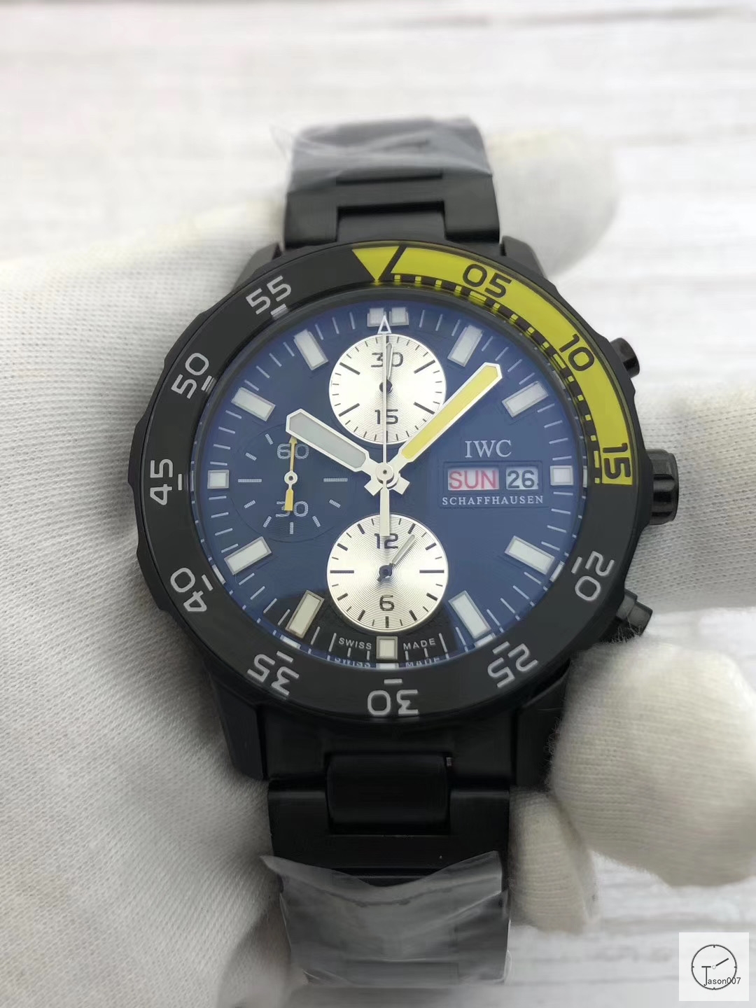 IWC Aquatimer Black Dial Quartz Chronograph Black White Pvd Case Day Date Mens Watch IW376701 Stainless Steel Strap Mens Wristwatches ICW22880560