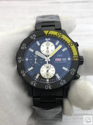 IWC Aquatimer Black Dial Quartz Chronograph Black White Pvd Case Day Date Mens Watch IW376701 Stainless Steel Strap Mens Wristwatches ICW22880560