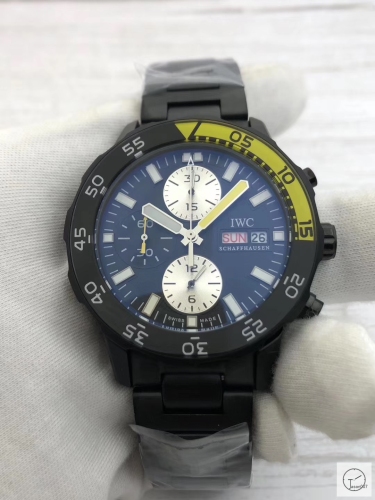IWC Aquatimer Black Dial Quartz Chronograph Black Yellow Pvd Case Day Date Mens Watch IW376701 Stainless Steel Strap Mens Wristwatches ICW22840560