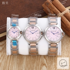 Cartier Ballon Bleu Luxury Pink Diamond DiaL Smooth Bezel EVE Rose Gold Case Quartz Battery Power Stainless Steel Strap Womens Watch Fh223335336565