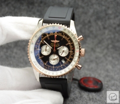BREITLING Navitimer Silver Gond Dial Quartz Chronograph Stainless Steel Rubber Strap Men's Watch BBWR22179443930