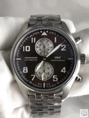 IWC Pilots Watch Black Dial Everose Gold Chronograph Antoine De Saint Exupery Leather Strap Mens Wristwatches MOB23060560