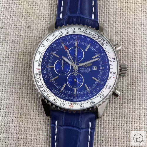 BREITLING Navitimer GMT Silver Dial Quartz Chronograph Stainless Steel Leather Strap Men's Watch BBWR221877543980