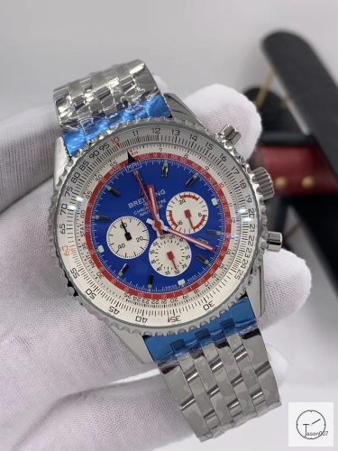 BREITLING New Navitimer Big Blue Dial Quartz Chronograph Stainless Steel Leather Rubber Strap Men's Watch BBWR221977543930