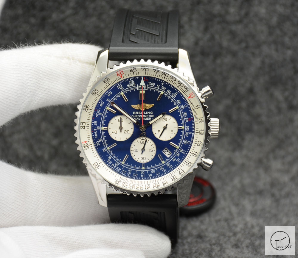 BREITLING Navitimer Blue Dial Quartz Chronograph Stainless Steel Rubber Strap Men's Watch BBWR22183443930