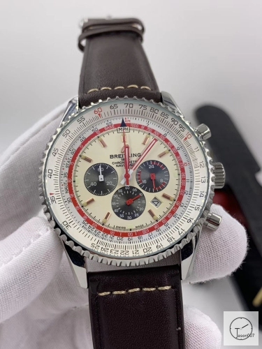 BREITLING New Navitimer Big Black Dial Quartz Chronograph Stainless Steel Leather Strap Men's Watch BBWR222097543930