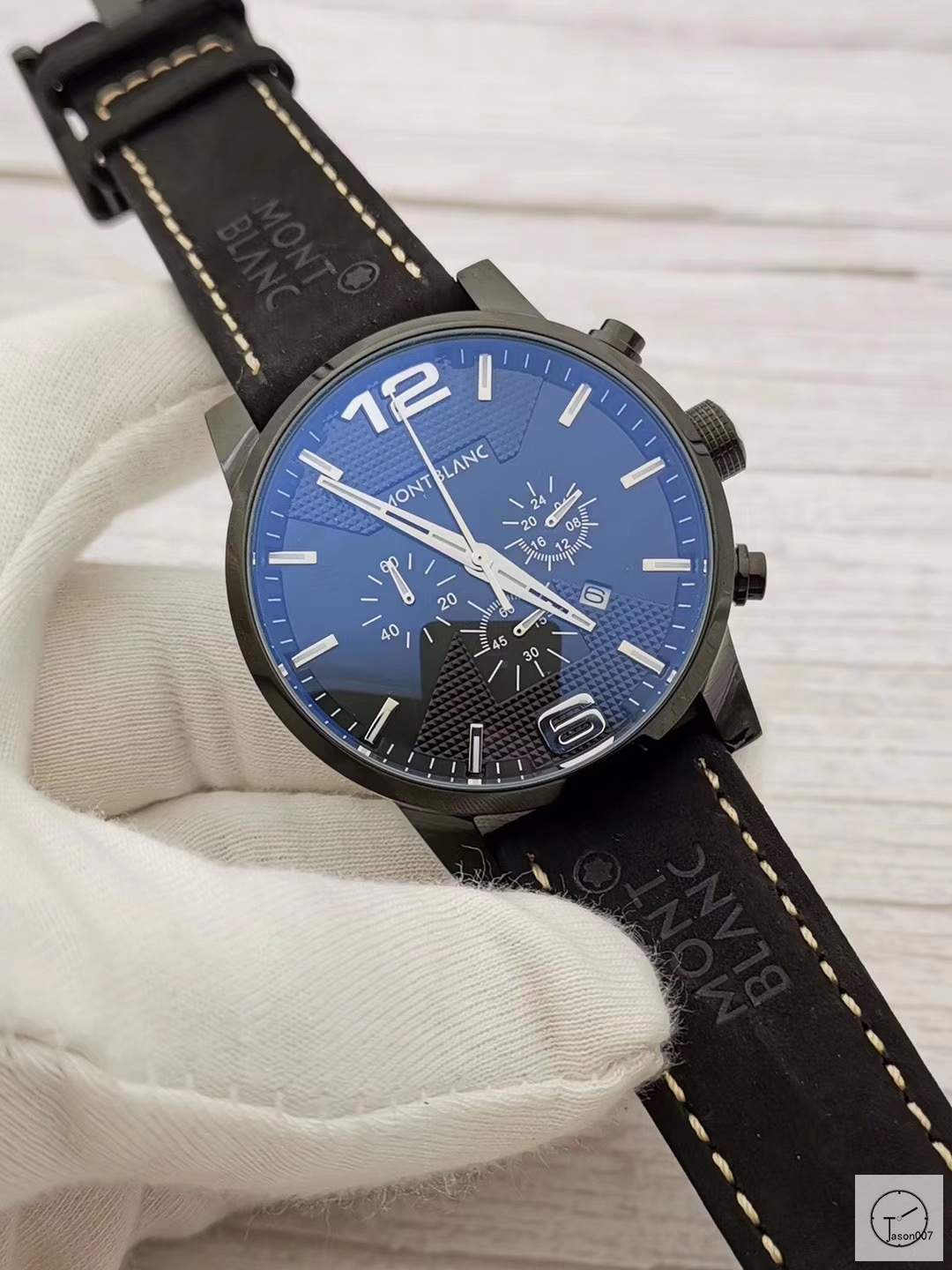 Montblanc Timewalker Black Dial Quartz Chronograph Black White Pvd Case Day Date Mens Watch IW376701 Leather Strap Mens Wristwatches MOB23000560