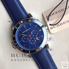 Burberry Blue Dial 42MM Quartz Chronograph Stainless Steel Bracelet Watch Leather Strap BU9038 Mens Wristwatches BU254068330