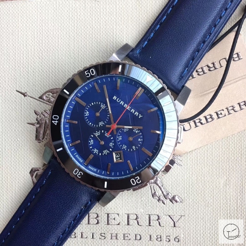 Burberry Blue Dial 42MM Quartz Chronograph Stainless Steel Bracelet Watch Leather Strap BU9038 Mens Wristwatches BU254068330
