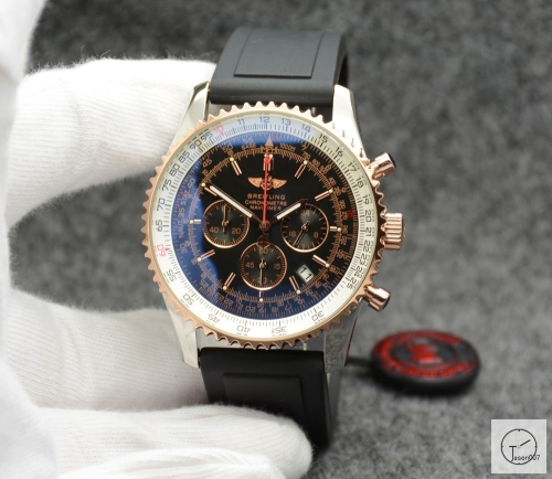 BREITLING Navitimer Silver Gond Dial Quartz Chronograph Stainless Steel Rubber Strap Men's Watch BBWR22179443930
