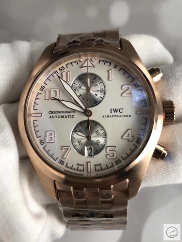 IWC Pilots Watch White Dial Chronograph Antoine De Saint Exupery Leather Strap Mens Wristwatches MOB23100560