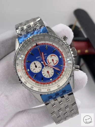 BREITLING New Navitimer Big Black Dial Quartz Chronograph Stainless Steel Leather Rubber Strap Men's Watch BBWR222007543930