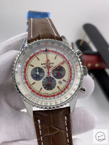 BREITLING New Navitimer Big Black Dial Quartz Chronograph Stainless Steel Leather Strap Men's Watch BBWR222057543930