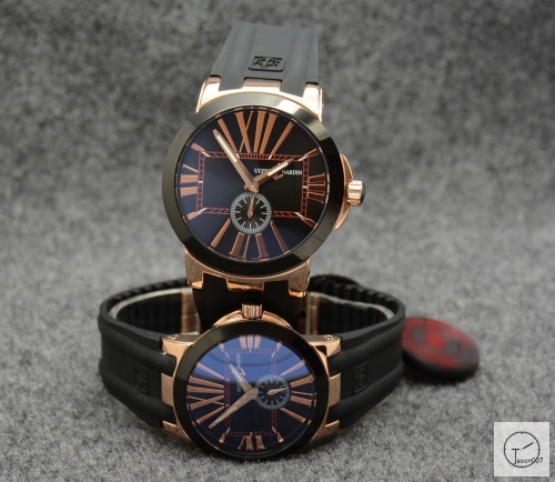 ULYSSE NARDIN Executive Dual Time Cermic Bezel Everose Number Lelocle Suisse 1846 Chronometer Quartz Movement 43MM Silver Dial Rubber Strap Mens Wristwatches UFO353734760