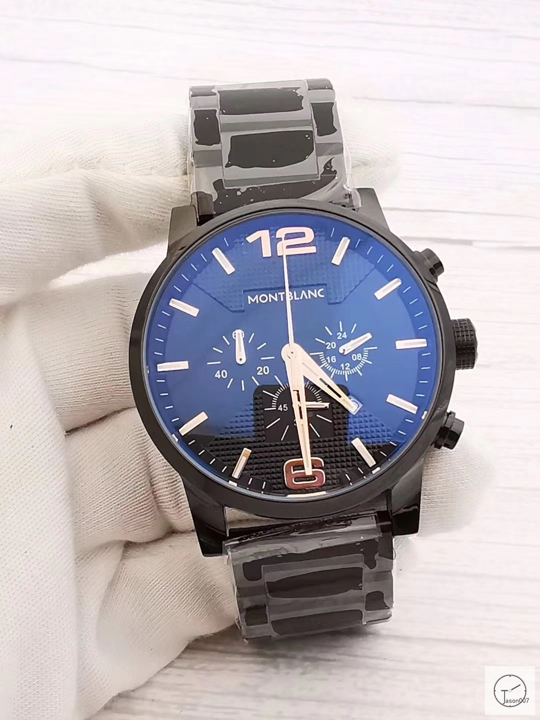 Montblanc Timewalker Silver Dial Quartz Chronograph Black White Pvd Case Day Date Mens Watch IW376701 Stainless Steel Strap Mens Wristwatches MOB22900560